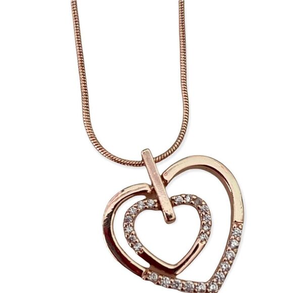 Double Hearts Pendant with Diamonds Necklace in Rose Gold-Tone - Picture 4 of 7